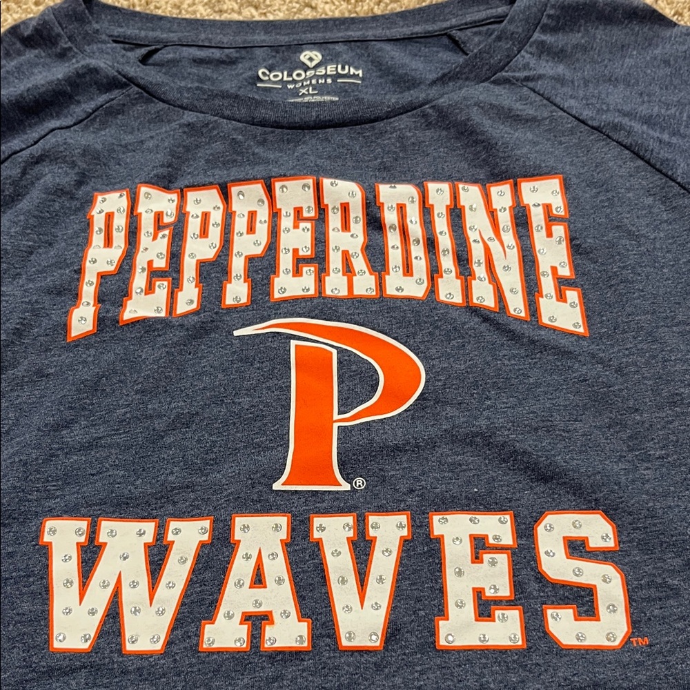 Colosseum Pepperdine University Waves Graphic Tee in Navy and Orange Long Sleeve